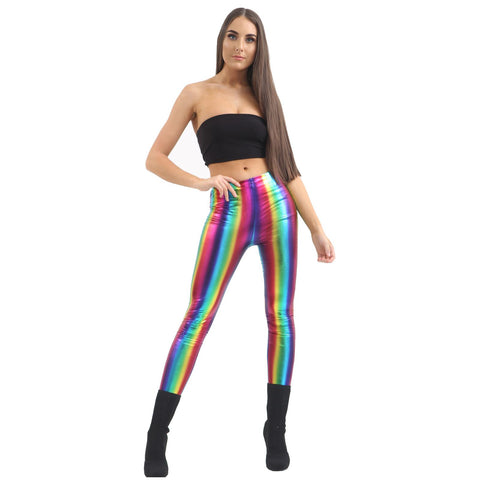 LADIES RAINBOW SHINY METALLIC LEGGINGS