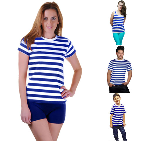 KIDS MENS LADIES STRIPED BLUE & WHITE TOPS T-SHIRT