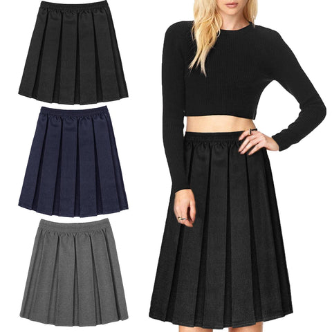 WOMENS LADIES BOX PLEATED SKIRT