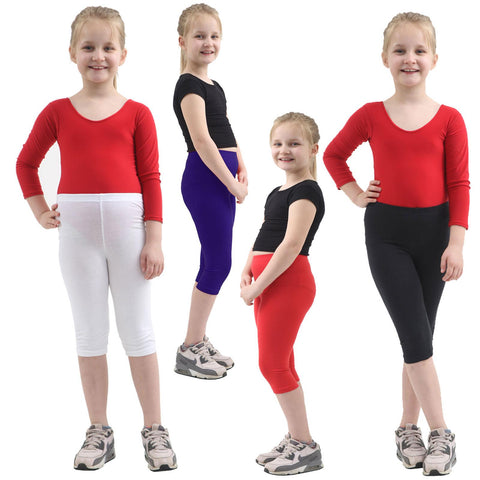 NEW GIRLS CROPPED COTTON LEGGINGS 3/4 CAPRI LENGTH STRETCHY KIDS SUMMER SHORTS