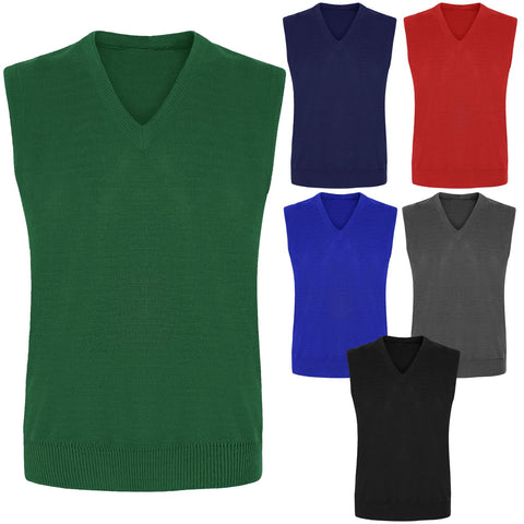 KIDS BOYS GIRLS V NECK SLEEVELESS KNITTED TANK TOP JUMPER UNIFORM SCHOOL WEAR