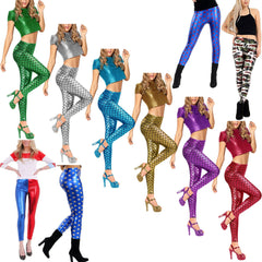 KIDS FISH SCALE MERMAID LEGGINGS GIRLS DISCO SPARKLE FANCY SHINY METALLIC PANTS