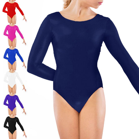 GIRLS LYCRA STRETCH LEOTARDS KIDS SCHOOL PE BALLET DANCE GYMNASTICS FULL SLEEVES