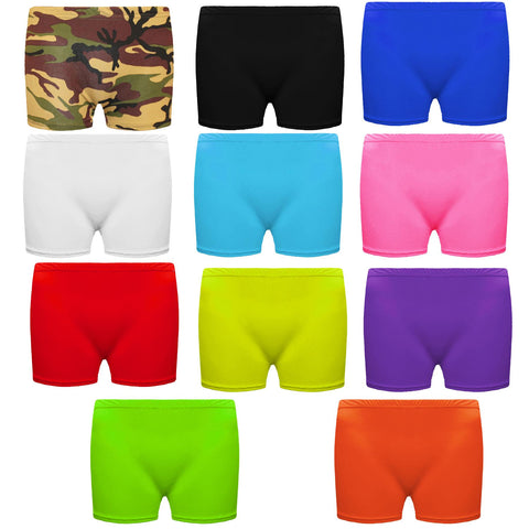 KIDS MICROFIBER HOT PANTS KNICKERS LYCRA DANCE SHORTS GYM SEXY NEON PARTY 5-12