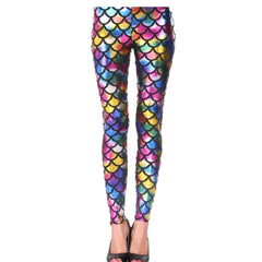 KIDS FISH SCALE MERMAID LEGGINGS GIRLS DISCO SPARKLE FANCY SHINY METALLIC PANTS