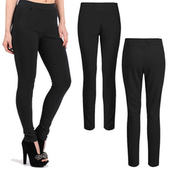 WOMENS LADIES RIBBED TROUSERS SMART SLIM FIT LEGGING POCKETS CREPE TAPERED PANTS