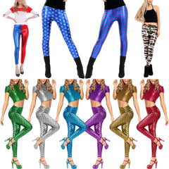 KIDS FISH SCALE MERMAID LEGGINGS GIRLS DISCO SPARKLE FANCY SHINY METALLIC PANTS
