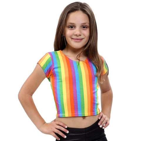 Girls Rainbow Stripe Cropped Top