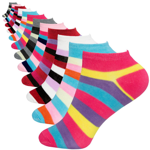 3 Pairs of Ladies Low Cut Ankle Socks Stripe Design 1