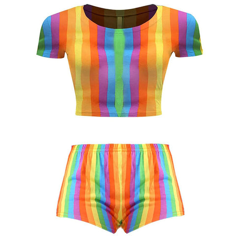 Kids Rainbow Stripped Cropped Top & Hot Pant Complete Outfit