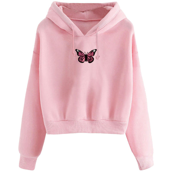 Long Sleeve Butterfly Crop Hoodie