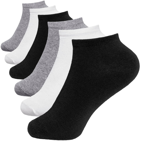 6 Pairs of Ladies Low Cut Ankle Socks Trainer Socks Black Grey White