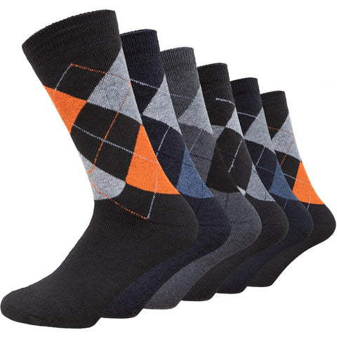 6 Pairs Men's Heavy Duty Socks Argyle