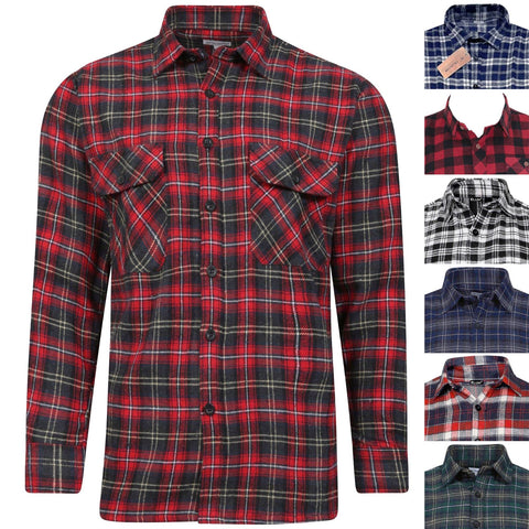 MENS FLANNEL BRUSHED COTTON SHIRTS LUMBERJACK CHECKED PRINT WORKER WINTER TOPS