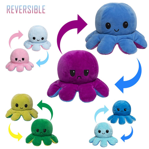 Octopus Plush Toys Sad Angry Cute Double Sided Flip Reversible Funny Xmas Gift