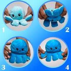 Octopus Plush Toys Sad Angry Cute Double Sided Flip Reversible Funny Xmas Gift