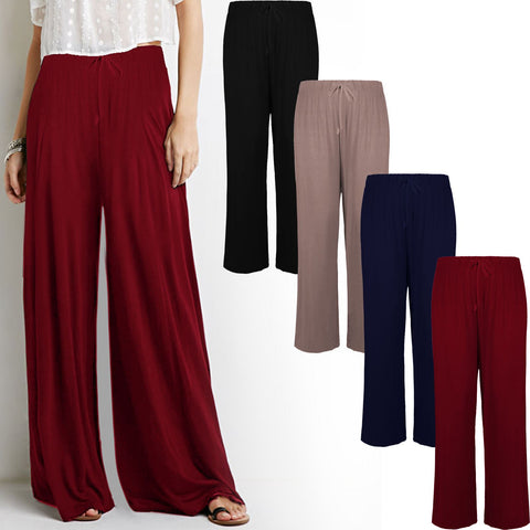 LADIES PALAZZO FLARED BAGGY TROUSERS