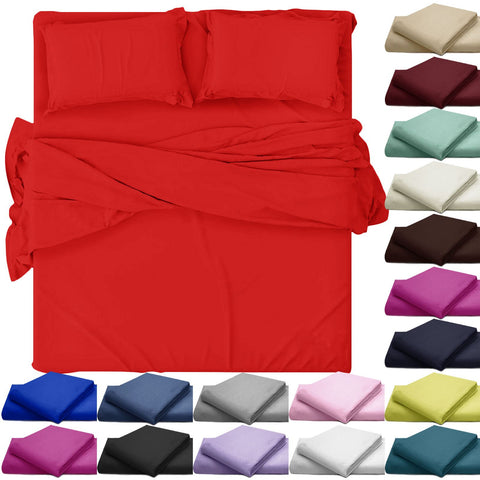 PLAIN FITTED BED SHEETS EGYPTIAN COTTON POLYESTER JERSEY MATTRESS COVER BEDDINGS