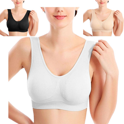 PADDED WOMENS LADIES SEAMLESS BRA LEISURE CROP TOP VEST SPORT COMFORT CONTROL