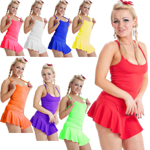 WOMENS LADIES VEST TOP NEON STRETCH RACER BACK DANCE PARTY LYCRA TUTU DRESS ARMY