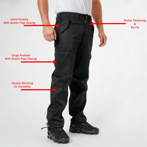 Mens Work Trouser Heavy Duty Trade Hard Wearing Cargo Combat Multi-pocket Black