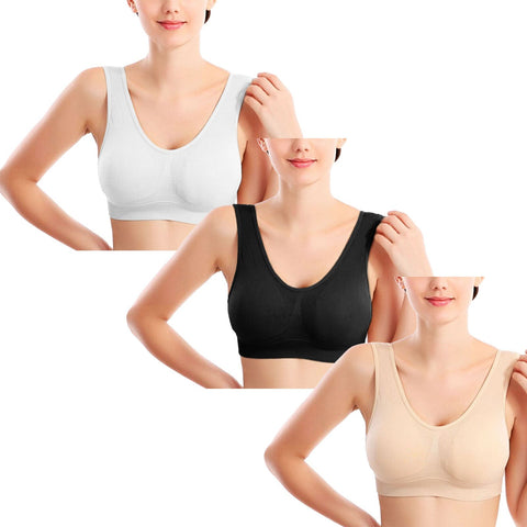 NON-PADDED WOMENS LADIES SEAMLESS BRA SPORTS LEISURE CROP TOP VEST COMFORT S-3XL