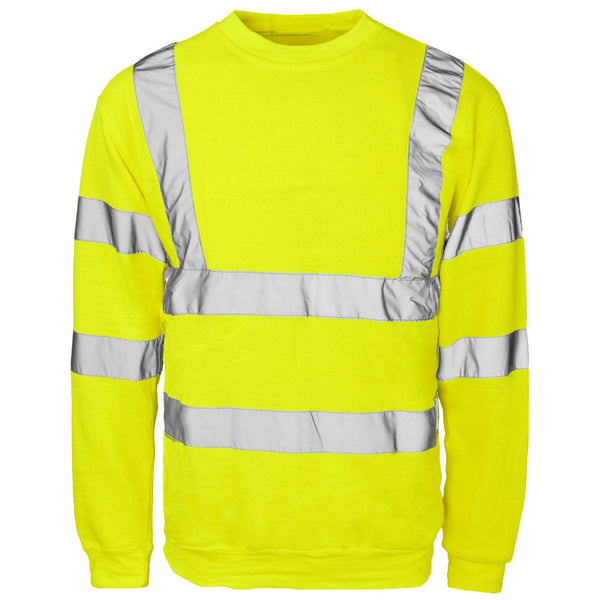 HI VIZ SWEATSHIRT VIS VISIBILITY CREW NECK FLEECE REFLECTIVE JUMPER WORK TOPS